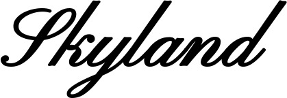 Vorschau des Bootsnamens "Skyland" als Schriftzug für "Bootsbeschriftung Klassisch 107"