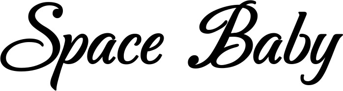 Vorschau des Bootsnamens "Space Baby" als Schriftzug für "Bootsbeschriftung Klassisch 50"