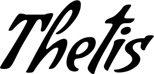 Vorschau des Bootsnamens "Thetis" als Schriftzug für "Bootsbeschriftung Klassisch 57"