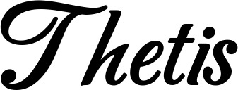 Vorschau des Bootsnamens "Thetis" als Schriftzug für "Bootsbeschriftung Klassisch 50"