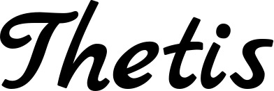 Vorschau des Bootsnamens "Thetis" als Schriftzug für "Bootsbeschriftung Klassisch 77"