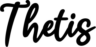 Vorschau des Bootsnamens "Thetis" als Schriftzug für "Bootsbeschriftung Klassisch 74"