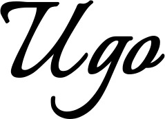 Vorschau des Bootsnamens "Ugo" als Schriftzug für "Bootsbeschriftung Klassisch 58"