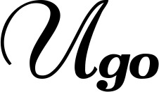 Vorschau des Bootsnamens "Ugo" als Schriftzug für "Bootsbeschriftung Klassisch 76-A"