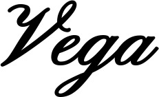 Vorschau des Bootsnamens "Vega" als Schriftzug für "Bootsbeschriftung Klassisch 107"