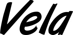 Vorschau des Bootsnamens "Vela" als Schriftzug für "Bootsbeschriftung Klassisch 38"
