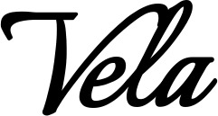 Vorschau des Bootsnamens "Vela" als Schriftzug für "Bootsbeschriftung Klassisch 58"