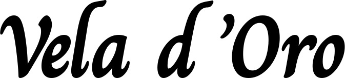 Vorschau des Bootsnamens "Vela d’Oro" als Schriftzug für "Bootsbeschriftung Klassisch 51"