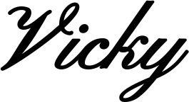 Vorschau des Bootsnamens "Vicky" als Schriftzug für "Bootsbeschriftung Klassisch 107"