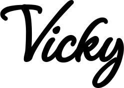 Vorschau des Bootsnamens "Vicky" als Schriftzug für "Bootsbeschriftung Klassisch 111"